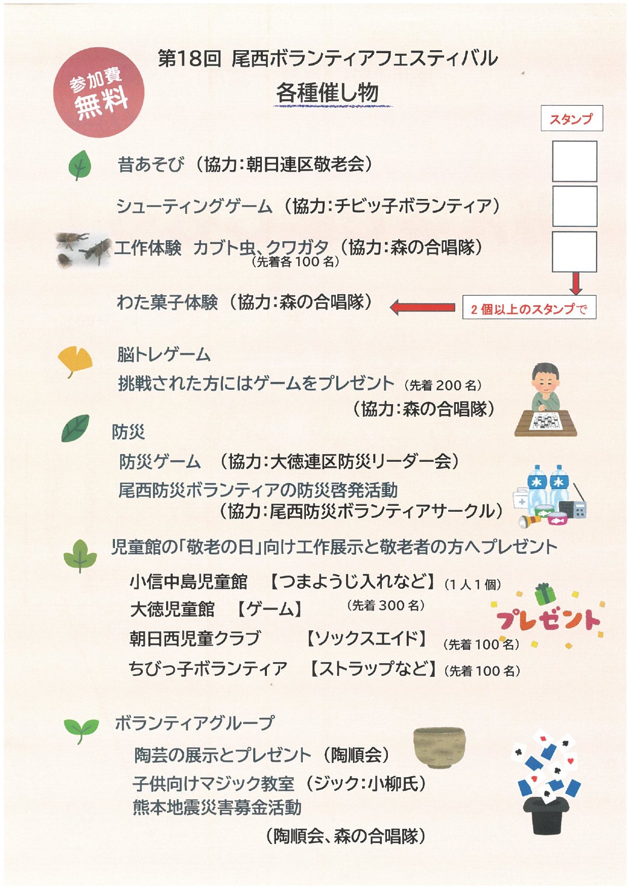第18回 尾西ボランティアフェスティバル チラシ（裏面）各種催し物の一覧